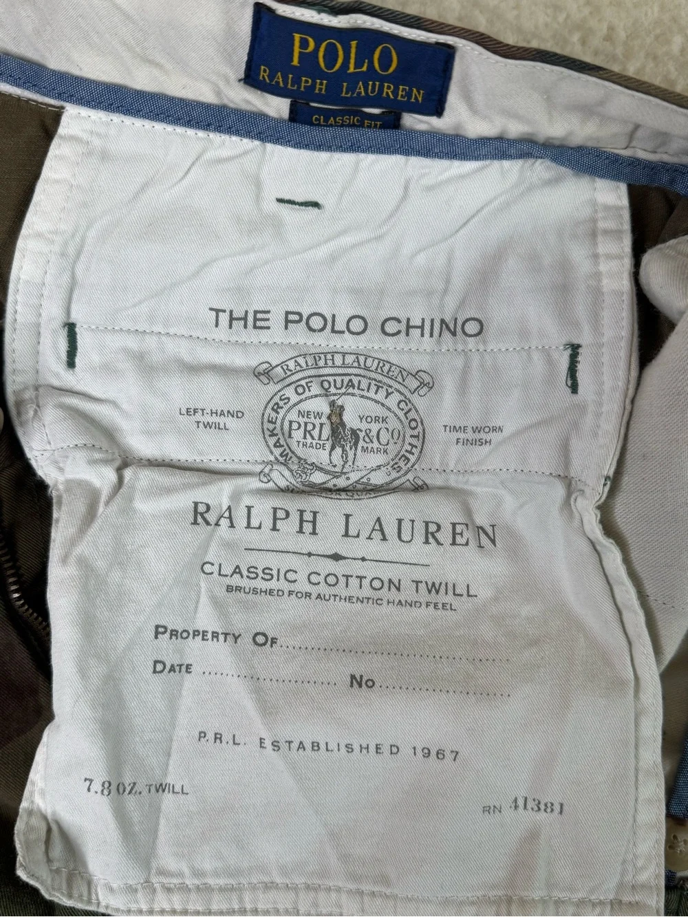Polo Ralph Lauren Classic Cotton Twill Camo Green Chino Pants Men's Size 38x32 - Picture 6 of 12